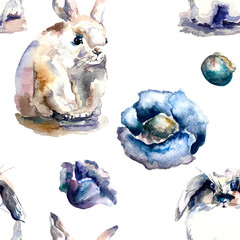 Watercolor seamless pattern. 300dpi. High quality for printing. Hand drawn. 