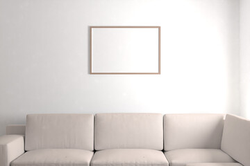 Landscape blank photo frame in living room mockup