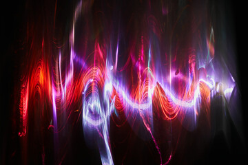 Futuristic curve gradient. Musical abstract concept. Sound wave on dark background. Signal glow...