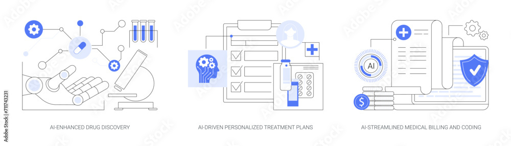 Poster artificial intelligence in healthcare abstract concept vector illustrations.