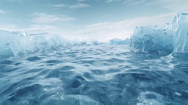 Global Warming, Ice Sheets Melting In The Arctic Ocean Or Waters.  Climate Change, Greenhouse Gas, Ecology Concept