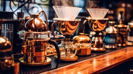 Experience the essence of a cafe with a glimpse of a drip coffee maker, promising the aromatic anticipation of freshly brewed coffee in every cup.