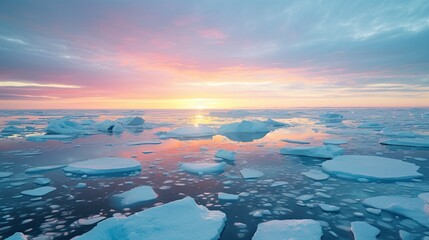 Global warming, Ice sheets melting in the arctic ocean or waters.  climate change, greenhouse gas, ecology concept - obrazy, fototapety, plakaty