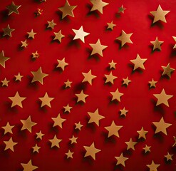 golden stars floating on a red background