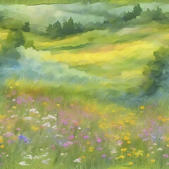 Obraz na płótnie Canvas Watercolor painting of an impasto of a wildflower field. 