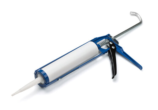 Blue caulking gun with silicone sealant