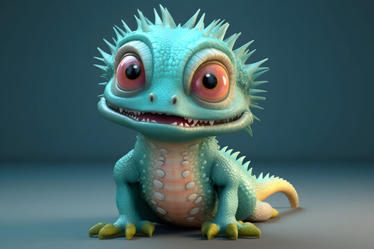 3d rendering cute monster Basilisk cartoon