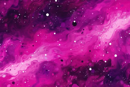 Magenta magic starry night. Seamless vector pattern with stars texture marble