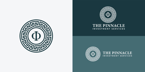 Phi Greek logo applied for business and finance industry logo presented with multiple background colors. The logo is also suitable for business and consulting company logo design inspiration template