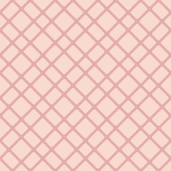 Fototapeta premium Vector seamless pattern with diagonal square grid. Retro vintage style ornament with crossing lines, squares, mesh, lattice. Soft pink color. Simple abstract geometric background. Subtle texture