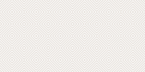 Vector geometric seamless pattern with squares, rhombuses, stripes, diagonal lines, repeat tiles. Subtle abstract texture. Delicate white and beige background. Simple minimalist repeated geo design - obrazy, fototapety, plakaty