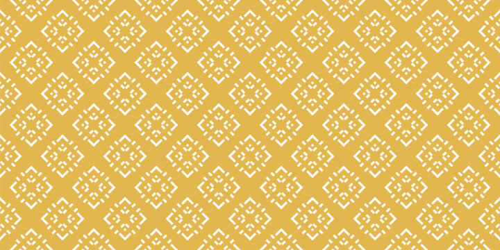 Vector geometric seamless pattern. Elegant mustard yellow color ornament. Winter Christmas theme abstract graphic background. Simple minimal ethnic folk style texture. Repeated decorative geo design