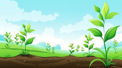 illustration of tropical plants and shrubs. summer weather. Cartoon style. Green rural view.