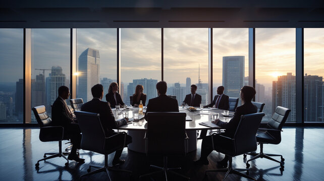 group of business people in modern office room