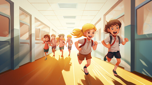 kids running at school, happy childhood