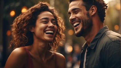 cinematic photo of mixed couple laughing,  high resolution, realistic details, ultra 8k. generative AI - obrazy, fototapety, plakaty