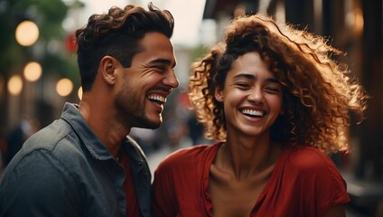 cinematic photo of mixed couple laughing,  high resolution, realistic details, ultra 8k. generative AI