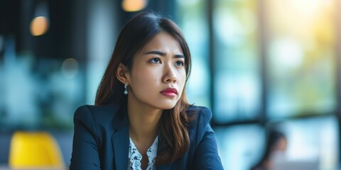 Thoughtful Businesswoman in Office Environment Pondering Over Work