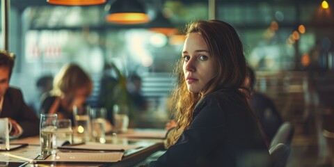 Pensive Young Woman at Business Meeting