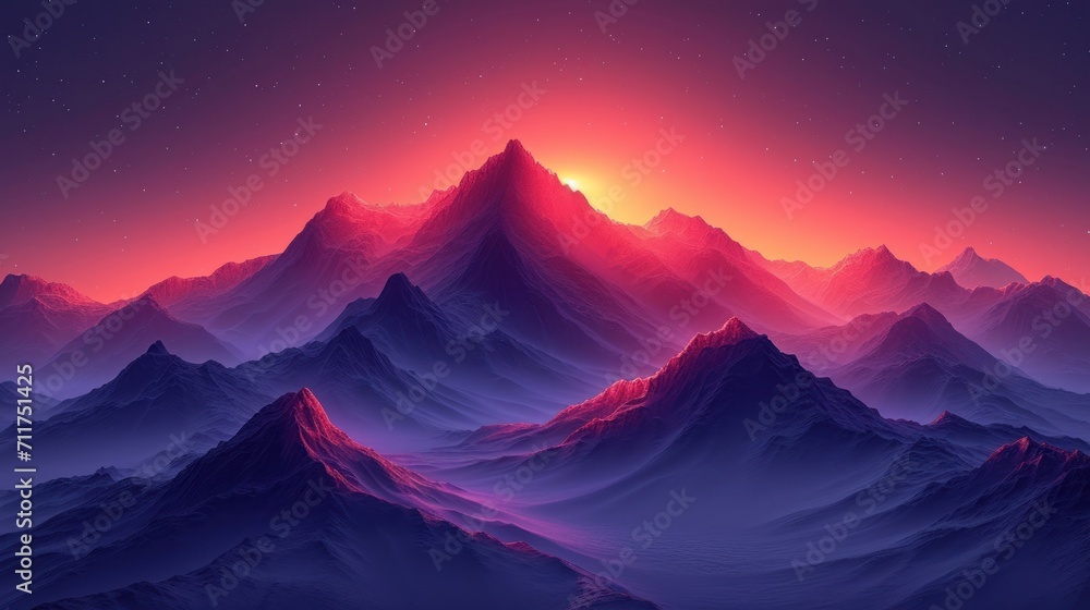 Aufkleber a computer generated image of a mountain range with the sun rising over the top of the mountains in 