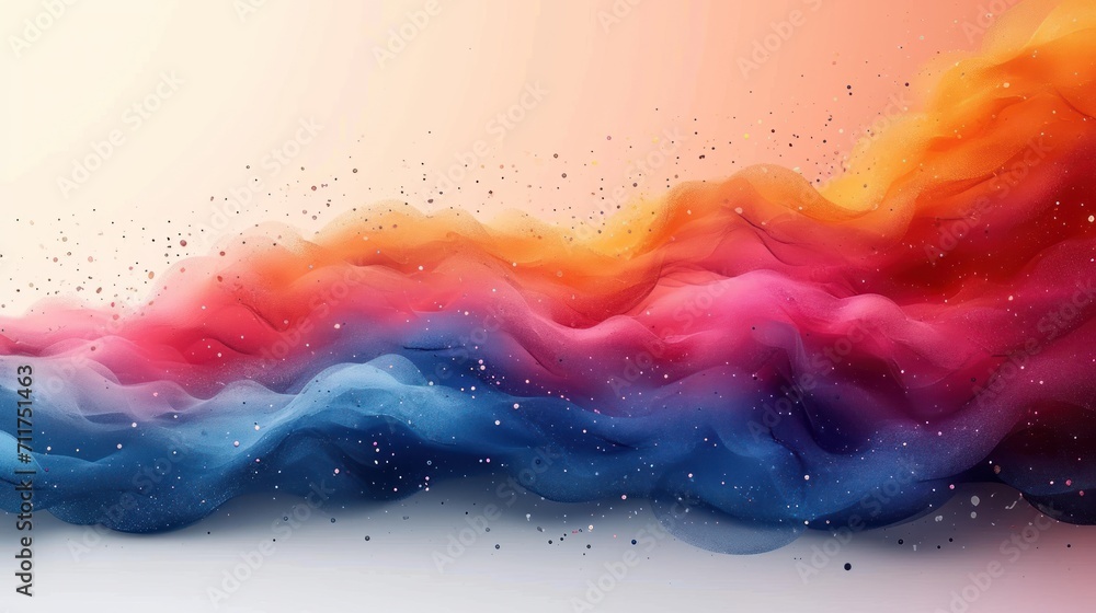 Poster a multicolored wave of liquid on a white background with a splash of glitter on the bottom of the wa