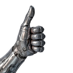Cyborg hand giving thumbs up isolated on transparent background