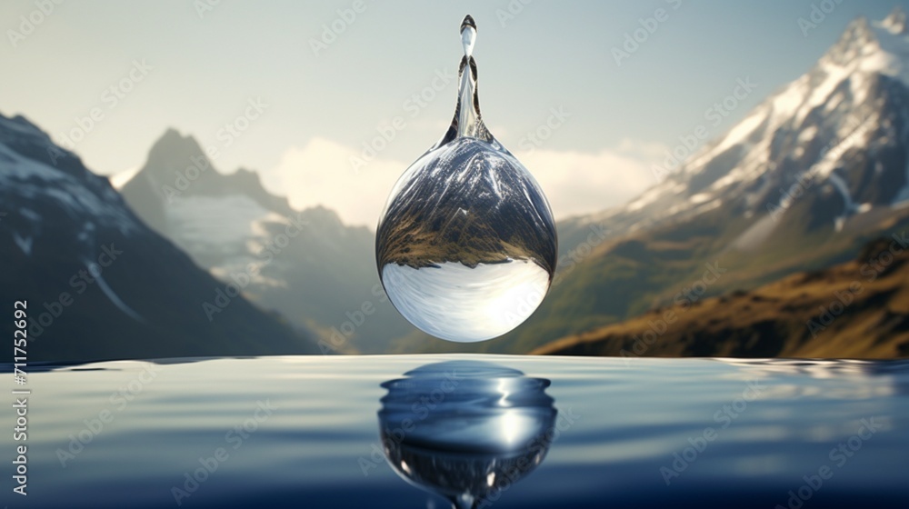 Poster a mountain view with trees inside a water droplet - generative ai