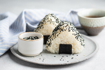 Japanese Tuna Mayo Onigiri, traditional japanese food, selective focus