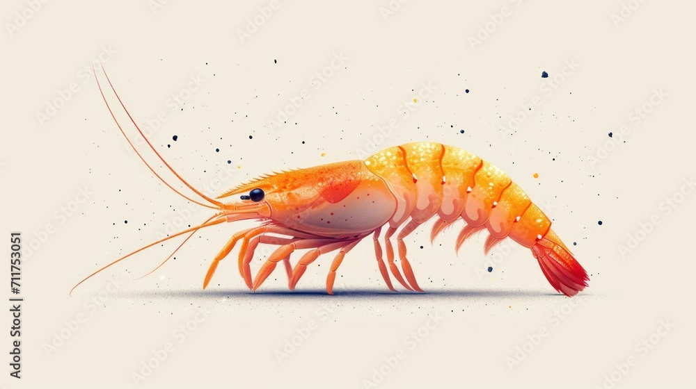 Poster a close up of a shrimp on a white background with a splash of paint on the bottom of the image.