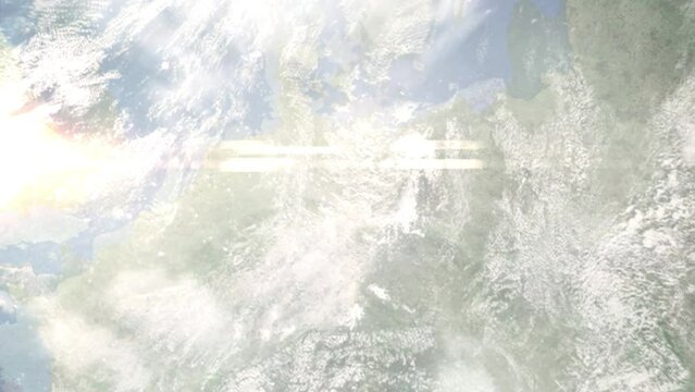 Zoom in from space and focus on Zerbst, Germany. 3D Animation. Background for travel intro. Elements of this image furnished by NASA.