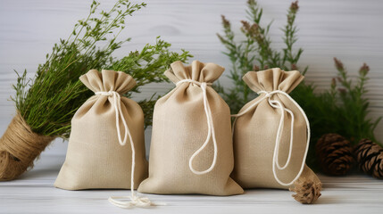 Fototapeta na wymiar Light Fabric Bags Made of Natural Fabric