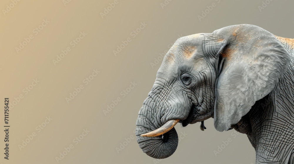 Poster a close up of an elephant with it's trunk in the air and it's trunk in the air.