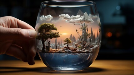 A new world inside a glass of water  - Generative AI