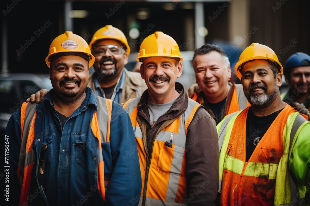 Poster a diverse group of men, standing side by side, demonstrating unity and the power of teamwork, group 