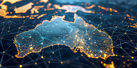 Digital map of Australia, concept of global network and connectivity, data transfer and cyber technology, business exchange, information and telecommunication