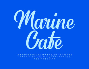Vector beautiful Emblem Marine Cafe. Stylish Cursive Font. Trendy artistic Alphabet Letters and Numbers.