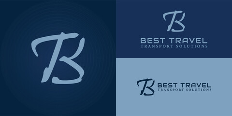 abstract initial letter B and T logo in luxury blue logo isolated in dark blue background applied for travel agency logo also suitable for the brands or companies that have initial name BT or TB - obrazy, fototapety, plakaty