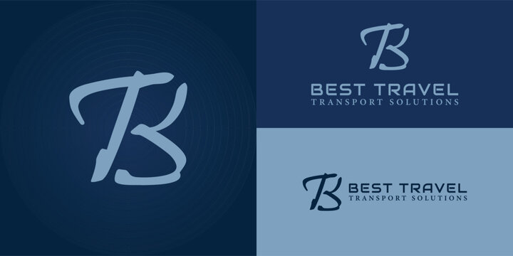 abstract initial letter B and T logo in luxury blue logo isolated in dark blue background applied for travel agency logo also suitable for the brands or companies that have initial name BT or TB