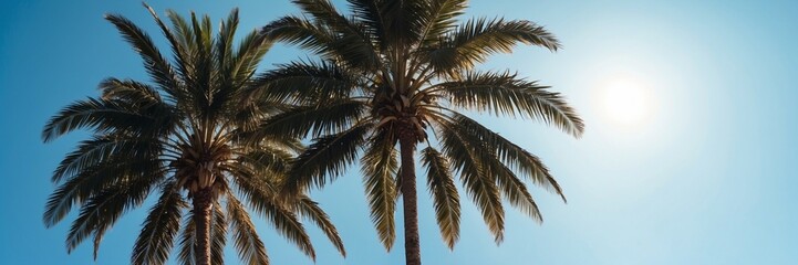 Fototapeta na wymiar A tropical palm tree on the ocean shore. Paradise beach. Summer background. Seascape. A gorgeous island. Natural landscape. Seasonal wallpaper.