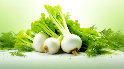 healthy vegetable for diet,Fresh, organic fennel isolated on white background,Garlic with parsley


