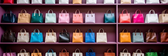 Multicolored womens bags - trendy fashion accessories for sale, banner display of stylish handbags
