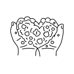 Hands with soil color line icon. Composting. Vector isolated element.