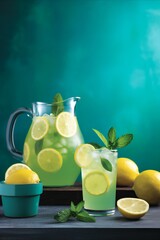 Refreshing mint lemonade in a jug fresh and delicious beverage with copy space. Vertical