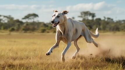 Obraz na płótnie Canvas A Graceful Greyhound Sprinting Across an Open Landscape - AI Generative