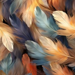 multicolored feathers background, closeup of photo, computer generated images. AI.