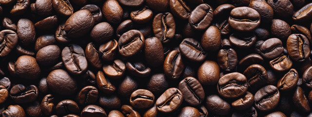 Fototapeta premium Close-up, high-quality image of densely packed, roasted coffee beans that highlight their texture and color.