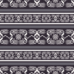 Ethnic tribal embroidery black and white stripes pattern. Vector aztec tribal abstract geometric shape seamless pattern. Folk embroidery pattern use for textile, home decoration elements, upholstery.