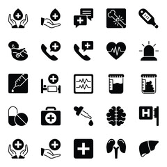 Glyph icons set for Medical and Health.