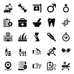 Glyph icons set for Medical and Health.