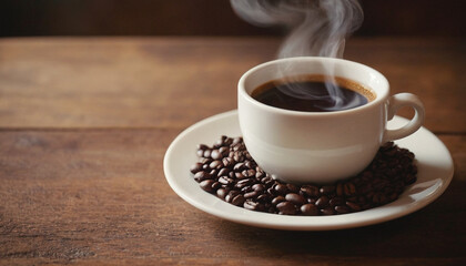 Fototapeta premium Cup of coffee on a wooden table generated by AI